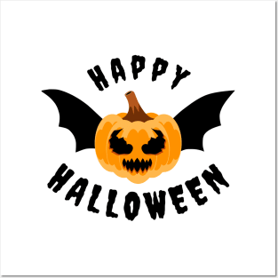 Giggles and Grins: Happy Halloween Flying Pumpkin Bat Posters and Art
